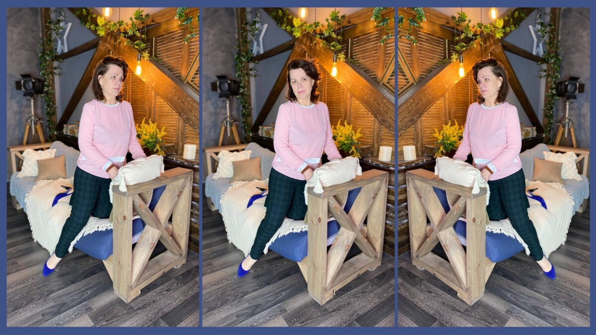 На фото я — Ирина Ковалькова в студии на фотосессии. Пытаюсь снять нагрузку с ног
