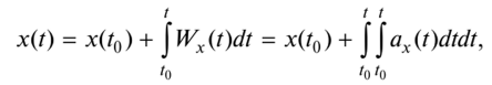 где х(/0) — начальное значение координаты, известное заранее; Wx — скорость по координате х; ах — ускорение по координате х.