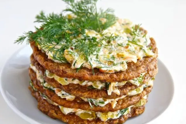 Печеночный торт с грибами 