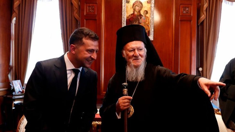 Президент Украины Владимир Зеленский и Константинопольский Патриарх Варфоломей