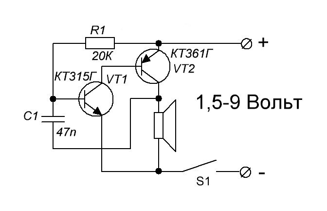 Схема звукового генератора на транзисторах 12 вольт