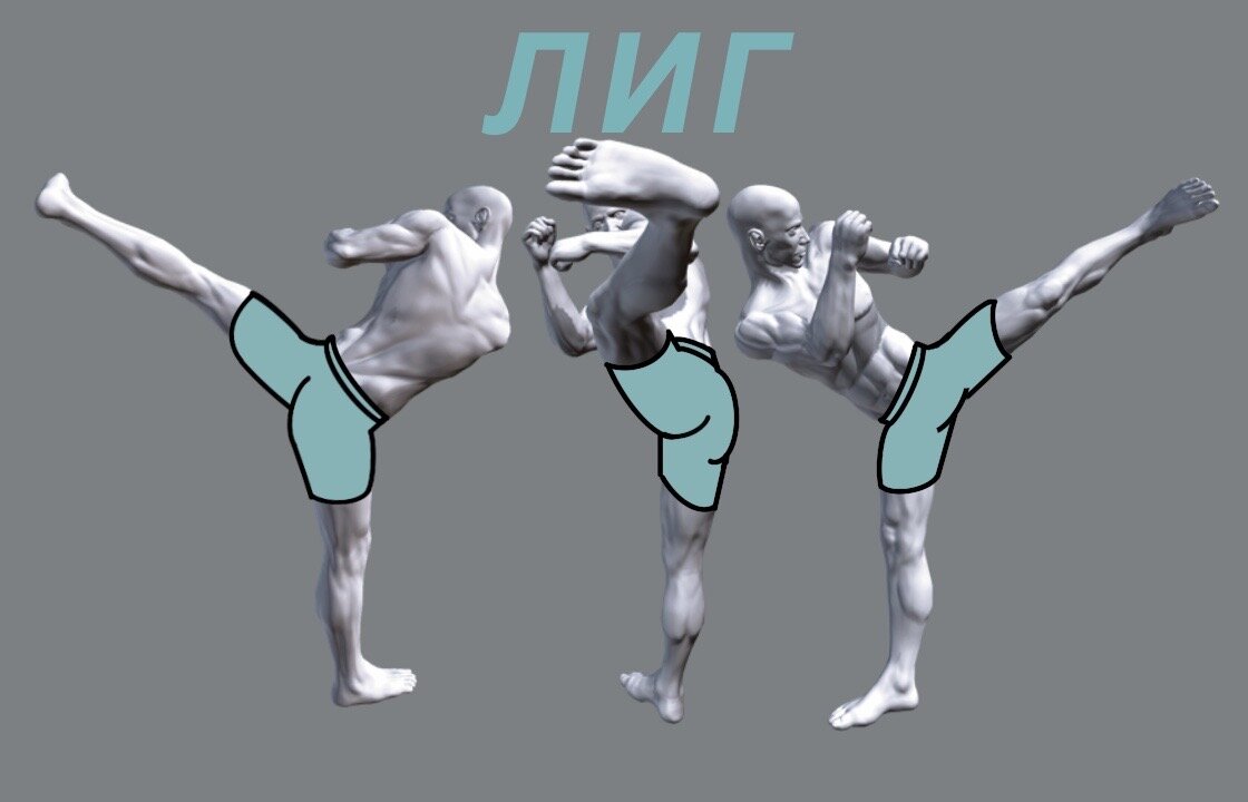 Схема удара с разворота левой ногой по голове (ЛИГ) 