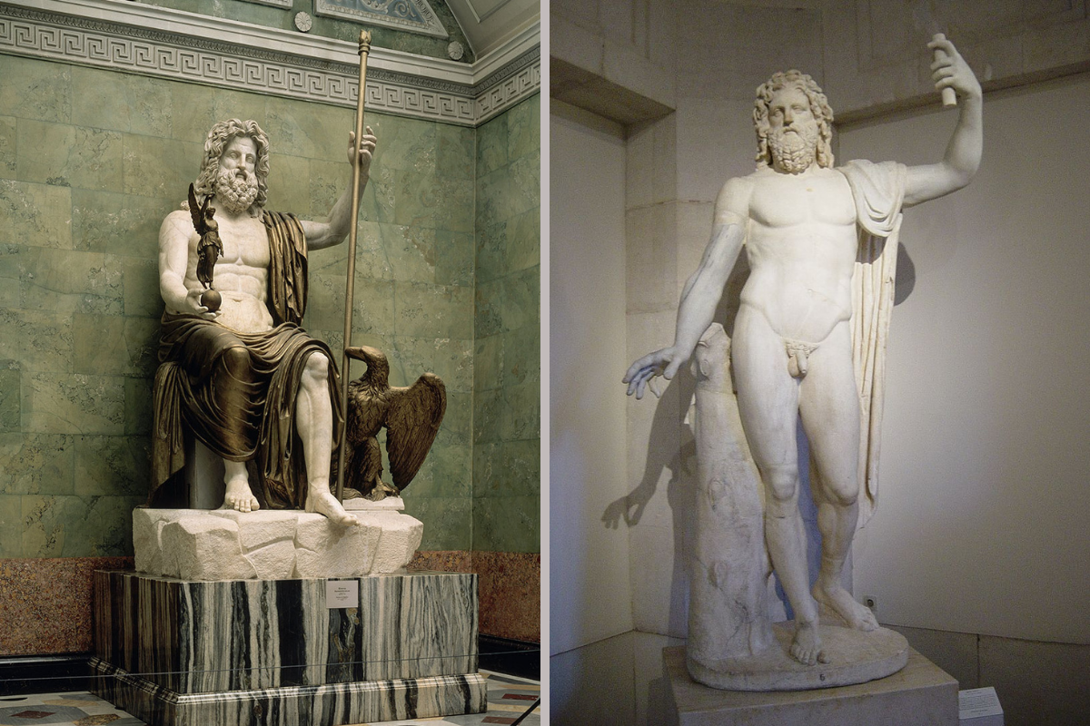 Коллаж автора. Скульптурные изображения Юпитера