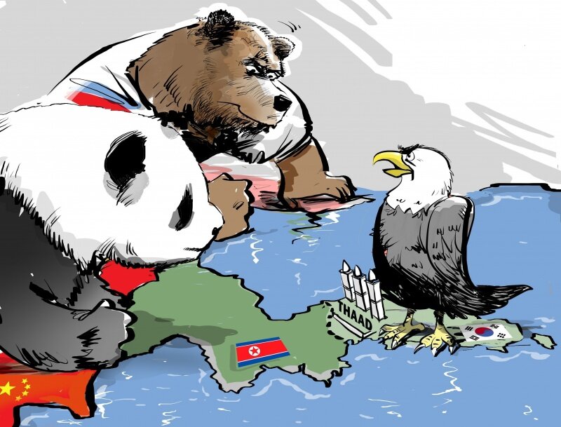 Карикатура США против Китая и России. Яндекс картинки.