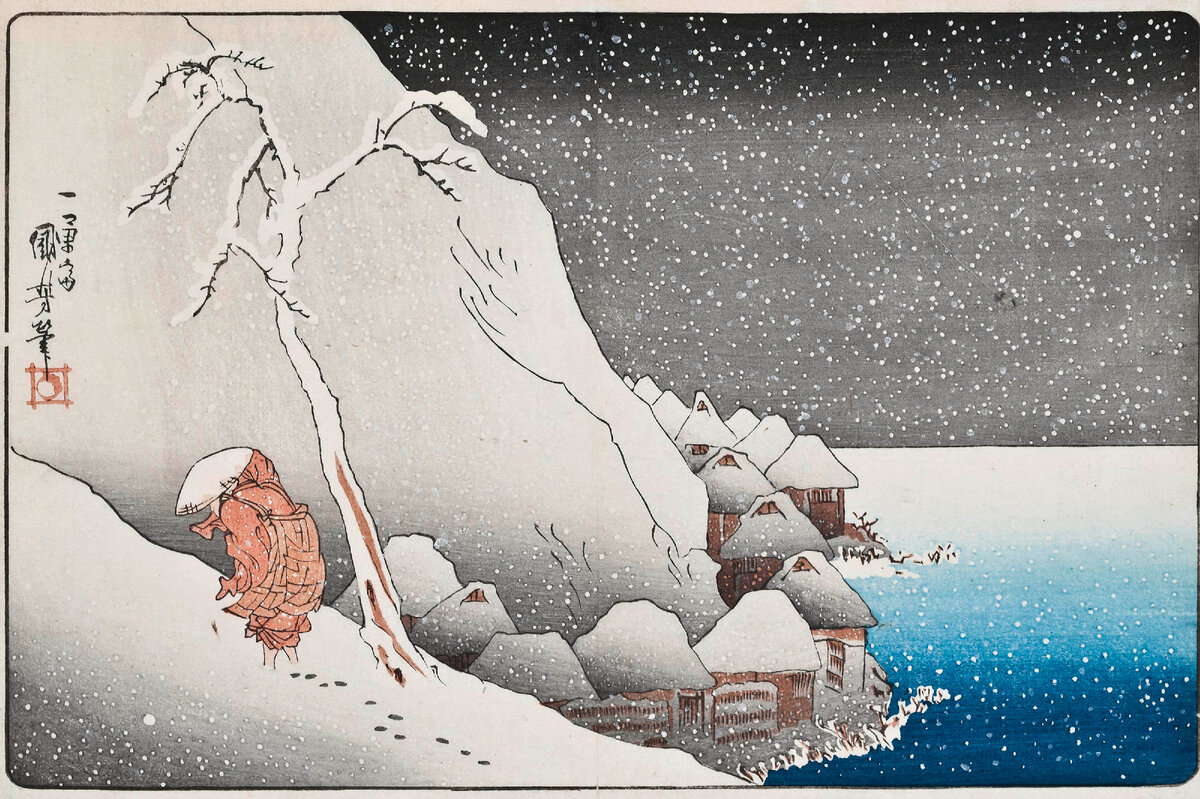 Фото из открытых источников. Японская цветная гравюра, Хокусай, "Зима"