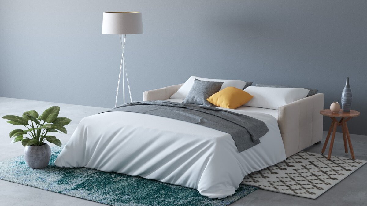 В разложенном виде диван превращается в полноценное (и очень удобное) спальное место.