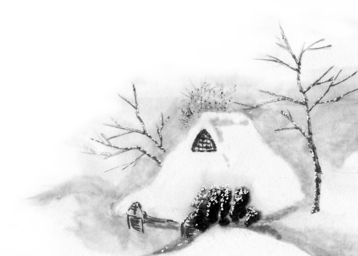 А живут они в избушке. Зимой ту избушку снегом заметает по самую крышу...