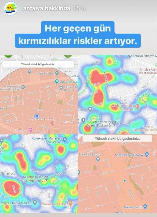 Распространение ареала риска заражения в ежедневных сводках выглядит так... Анталья. Фото из Сети