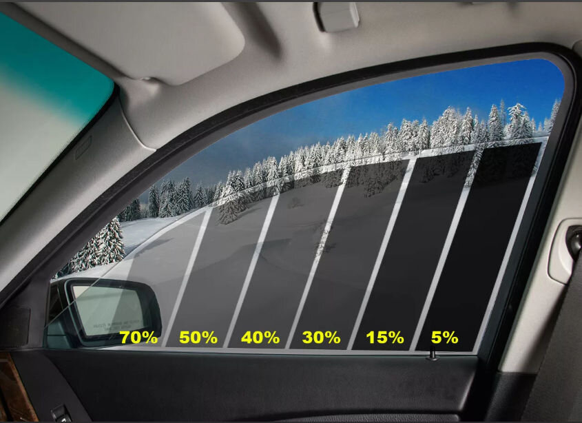 Так выглядит тонировка с разной степенью светопропускания