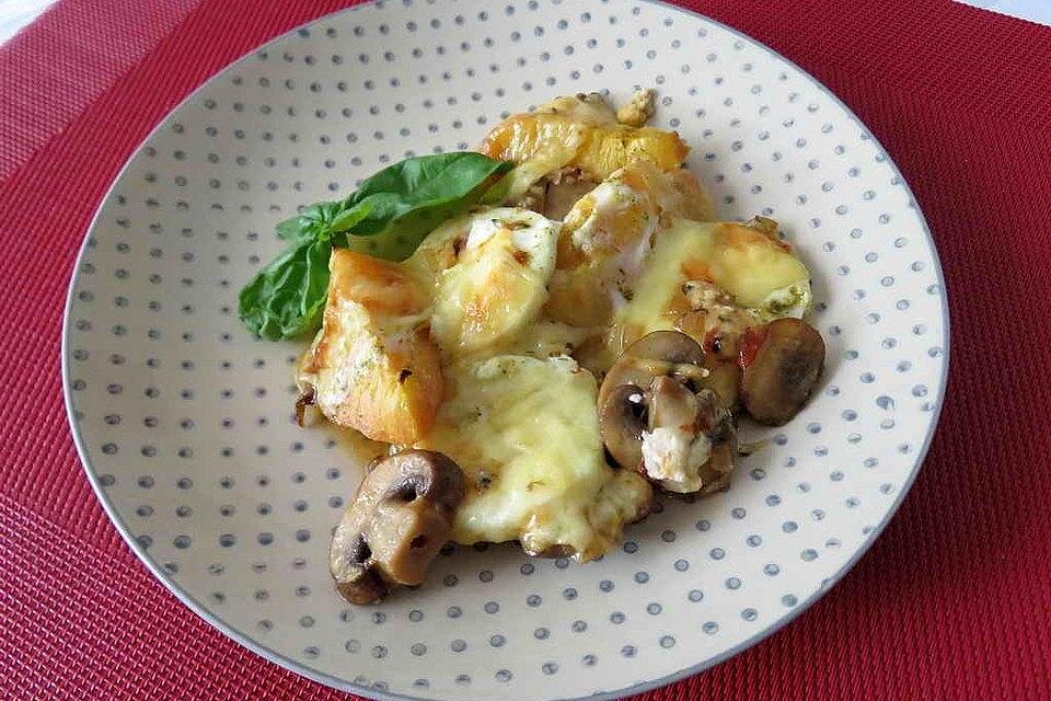 Картофель под сыром с грибами