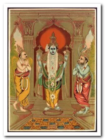 Вишну с Хануманом и Гарудой Хромолитография. Индия,  XX  в.