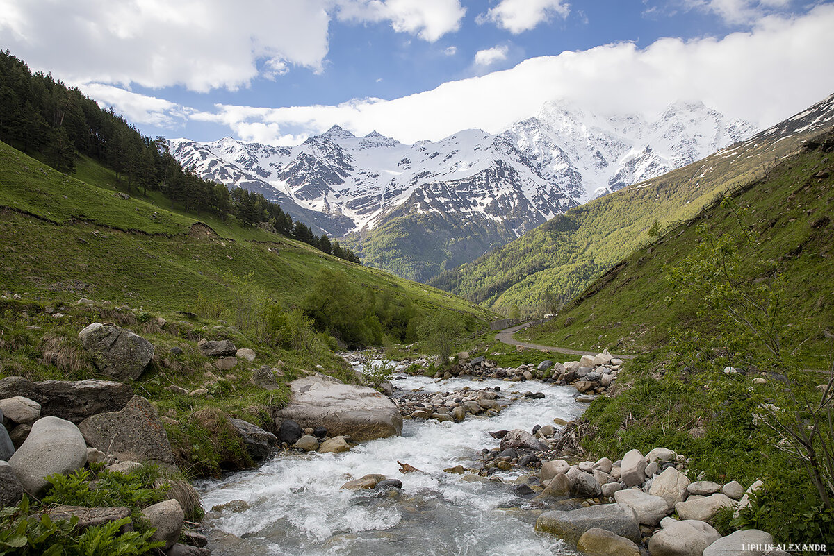 01 Вертикальная часть водопада представляет собой правильную прямоугольную форму, высотой 20 и шириной 12 метров. Рододендроны одно из сокровищ национального парка Приэльбрусье, они украшают один из берегов водопада своим цветением в начале лета. 