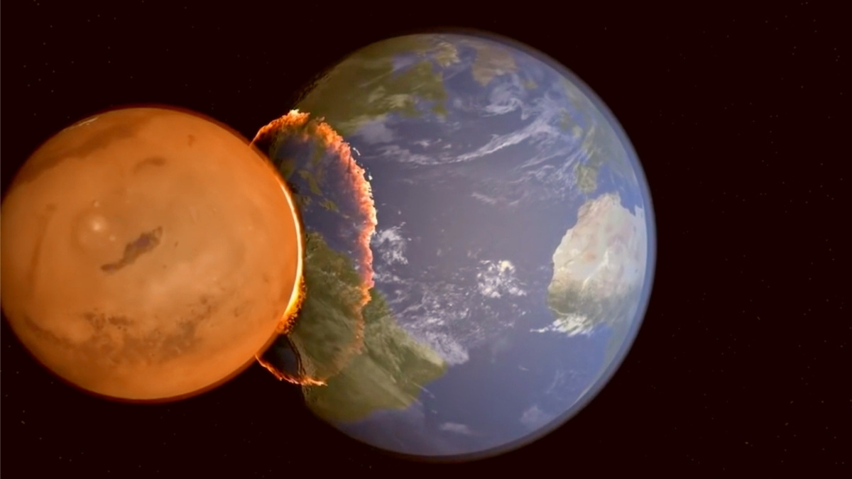 Столкновение Земли с Марсом. Представление художника.