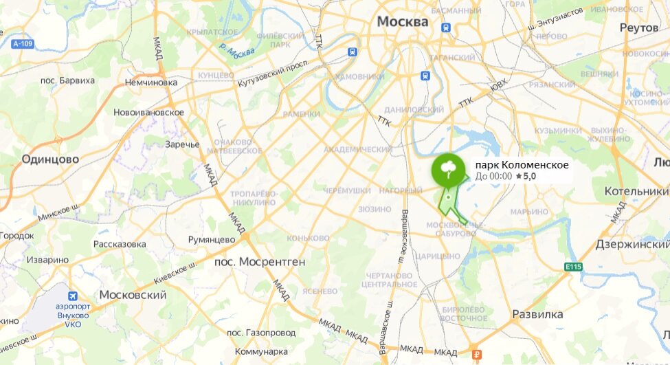 Москва. Парк Коломенское. Карта