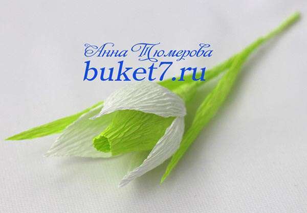 Подснежник из конфет и гофрированной бумаги