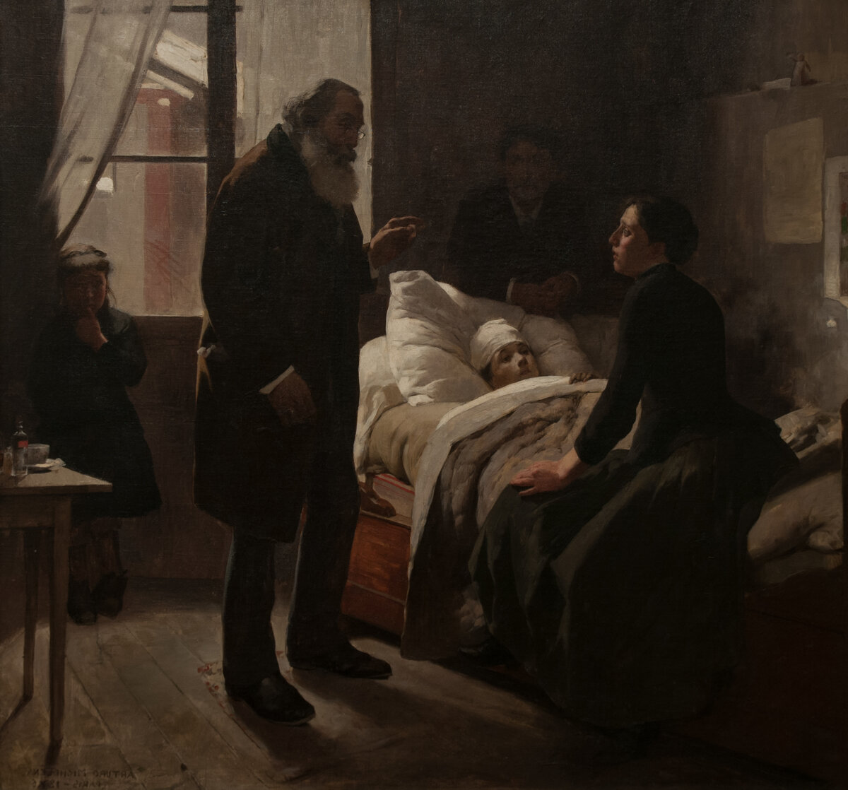 Семья ухаживает за больной чахоткой.