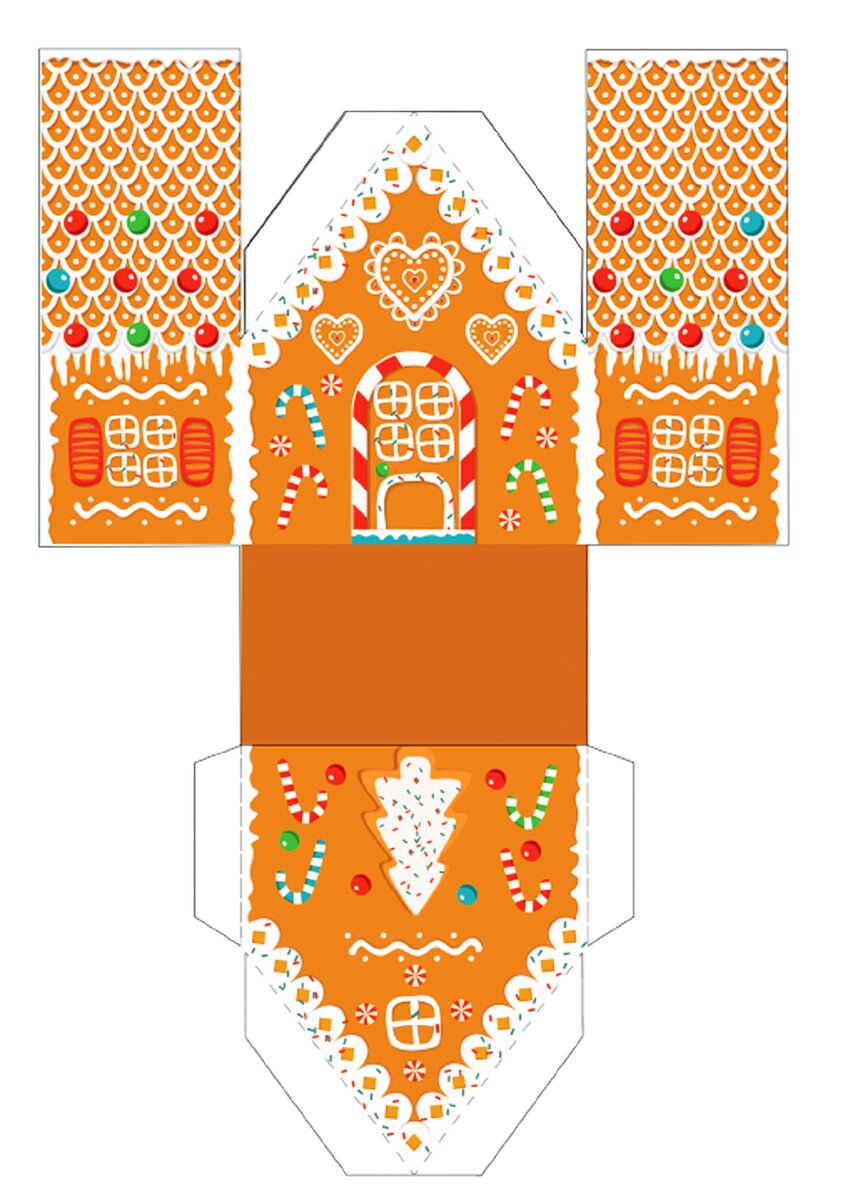 развертка новогоднего домика. пряничный домик для склеивани. развертка пряничного домика из бумаги. новогодний домик для склейки. пряничный домик развертка.