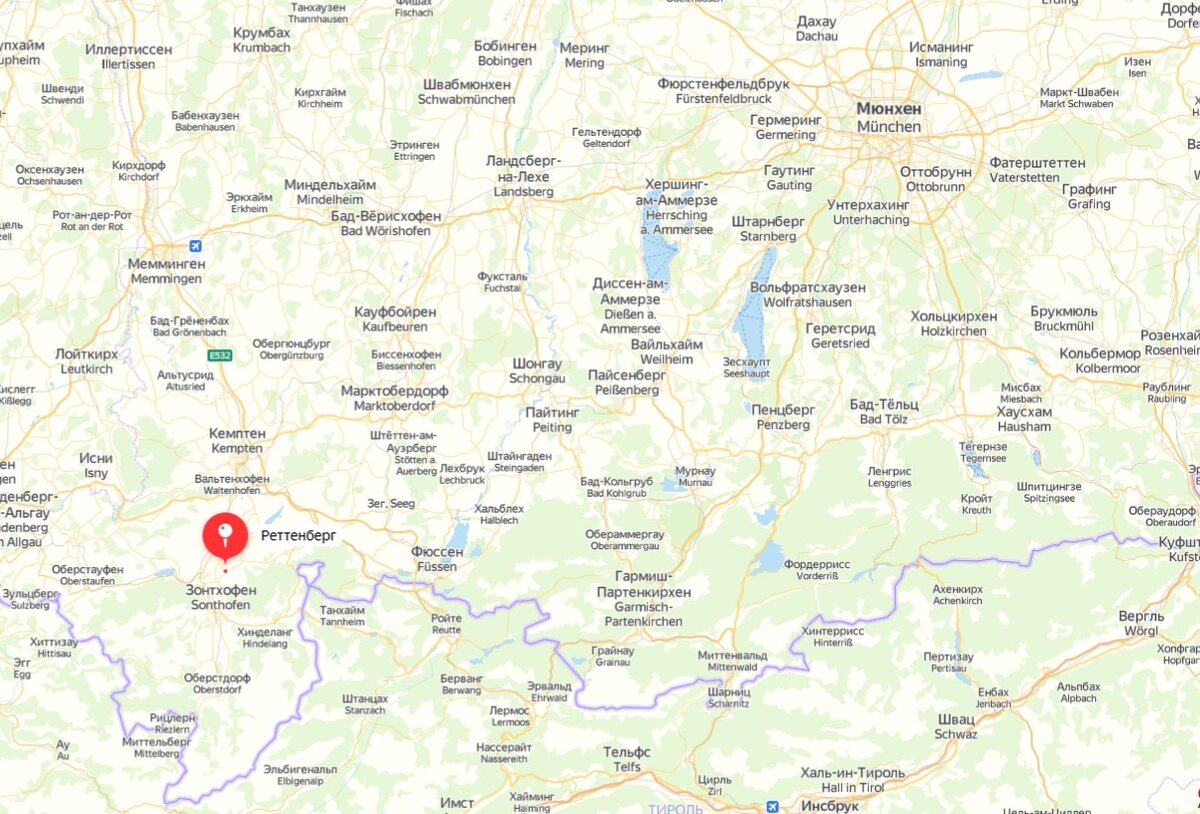 Реттенберг находится на границе с Австрией, юго-западнее Мюнхена