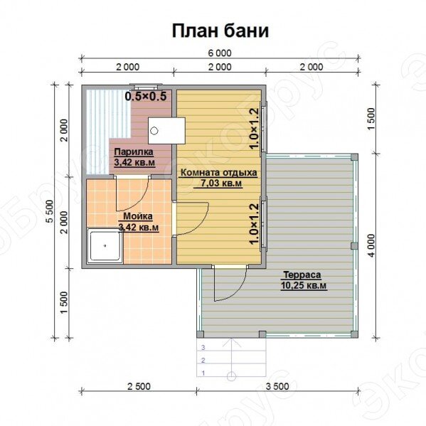 Рисунок 2. Планировка каркасной Бани-10