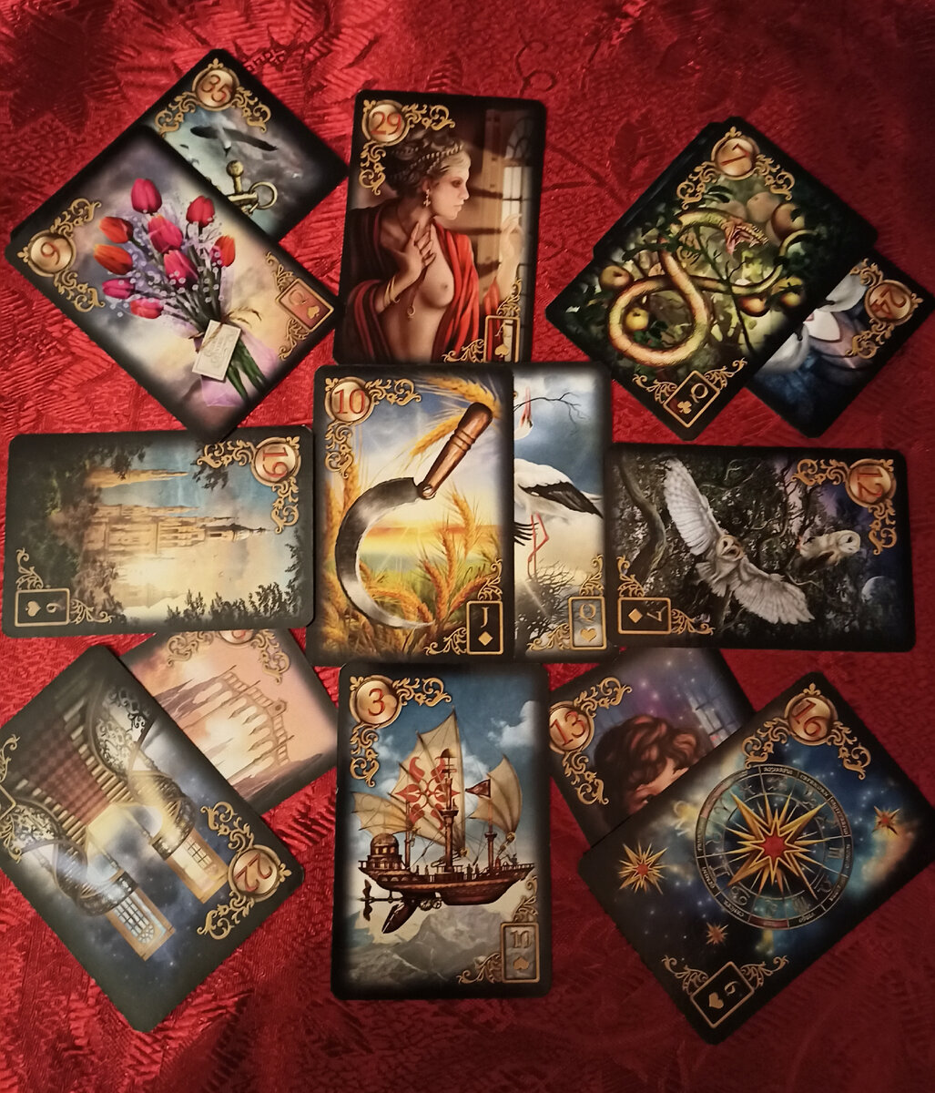 Общее фото расклада. Листайте вправо, чтобы ближе познакомиться с нюансами гадания 
