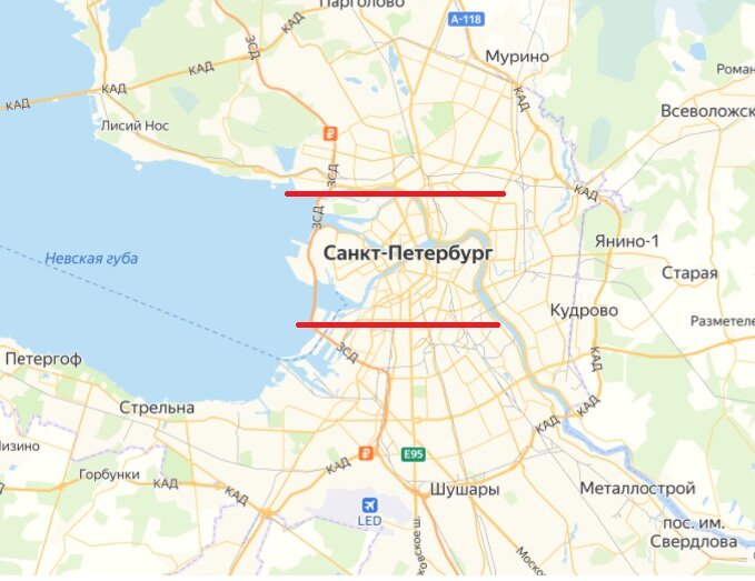 Где-то средняя треть города. 