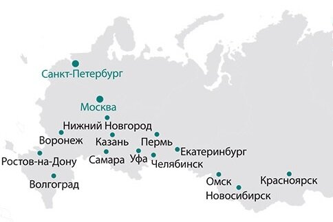 Города-миллионники на карте России