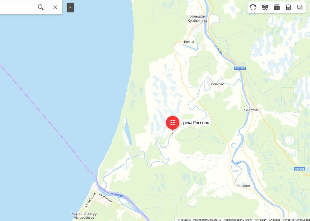 Река Россонь на карте, взято с Яндекс.Картинки