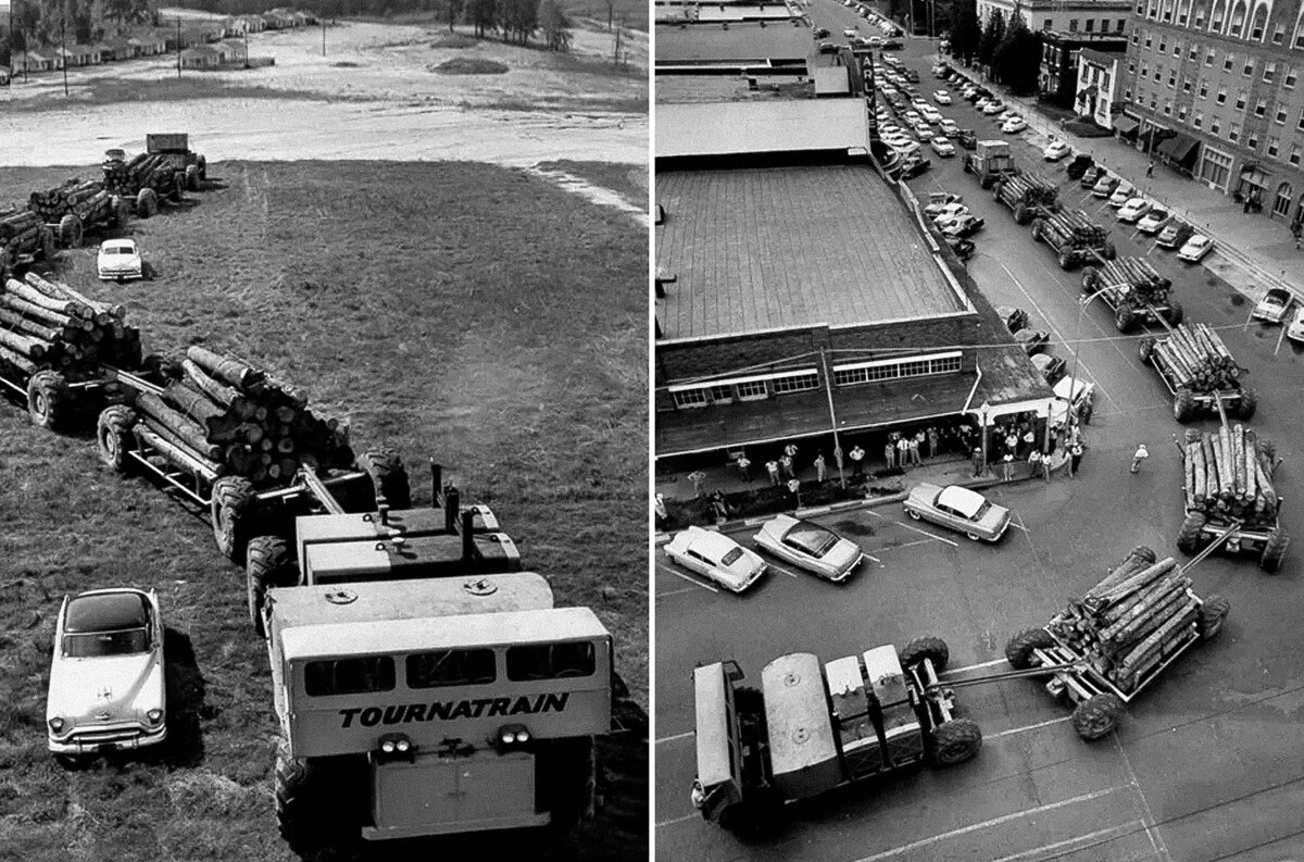    В конце сороковых годов XX века мир, казалось, стоял на грани ядерной войны: конфронтация между двумя сверхдержавами нарастала, и гонка вооружений стала жизненной необходимостью. Предполагая, что военные силы СССР могут несколькими ударами подорвать как автомобильное, так и железнодорожное сообщение в стране, Министерство Обороны США сделало заказ техасскому производителю LeTourneau на производство автопоезда, способного перевозить тяжелые грузы по местности, пострадавшей от ядерной войны. Однозначный выбор в пользу LeTourneau (без тендера) был неслучаен — компания отлично зарекомендовала себя в 1953 году с тяжелым лесовозом VC-12 Tournatrain (на фото).