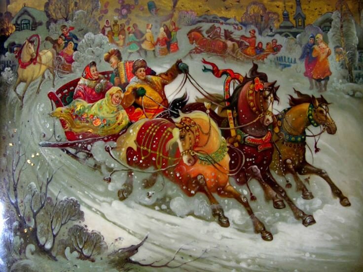 Федоскинская миниатюра Зимняя  тройка