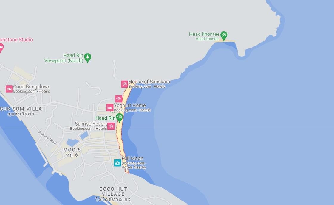    Расположение пляжа Хаад Рин:Google Maps
