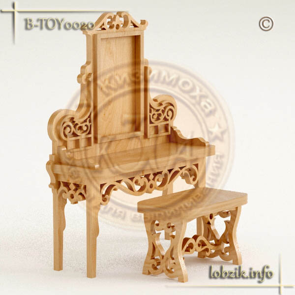 Кукольный косметический столик из фанеры и банкетка к нему