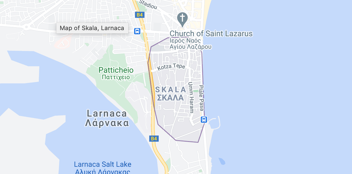 Обратите внимание на выделенную часть карты города Ларнака. Принт-скрин карты.