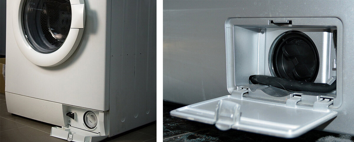 У большинства моделей стиральных машинок сливной фильтр находится с лицевой стороны в нижней части.