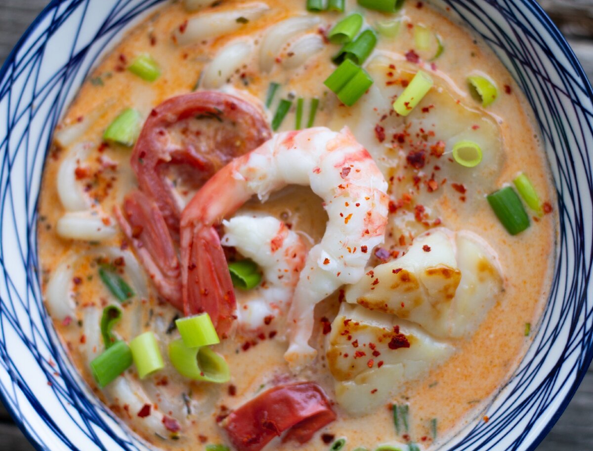 суп на кокосовом молоке с морепродуктами