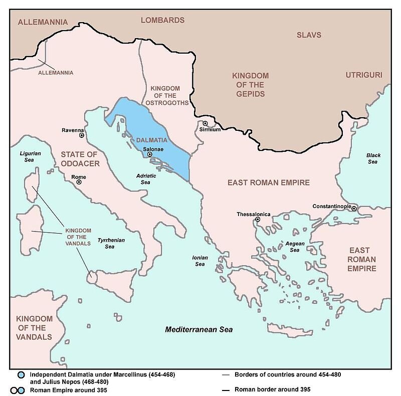 Далмация на карте Средиземноморья. Источник: Wikimedia Commons