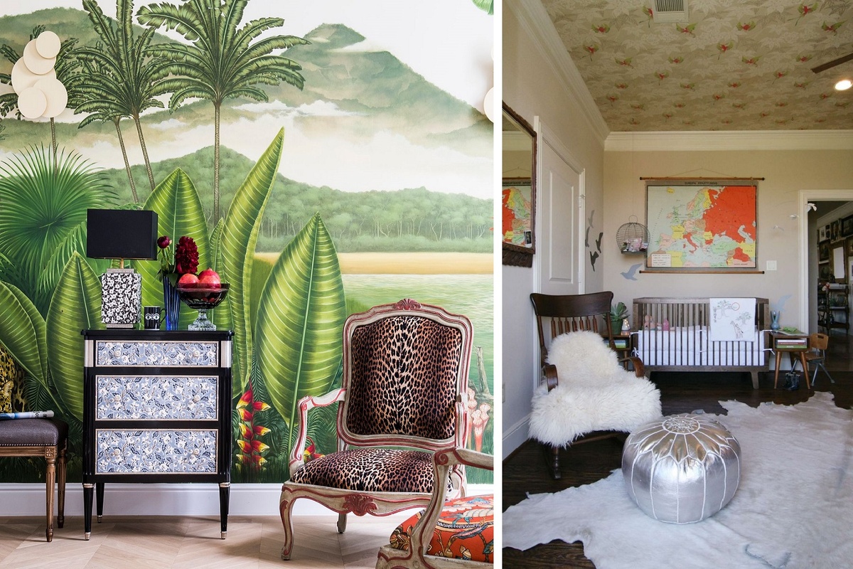 Все кресла на этом фото (слева) — разного цвета. Комод тоже не сочетается с ними по цветовой гамме. Но ничего страшного в этом нет. Главная идея дизайна детской (справа) — путешествия. В оформлении комнаты нет единого интерьерного стиля. Главное — атмосферу путешествий создать получилось.