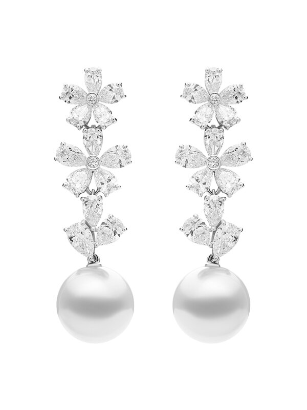Серьги Mercury Flower из белого золота с бриллиантами и жемчугом