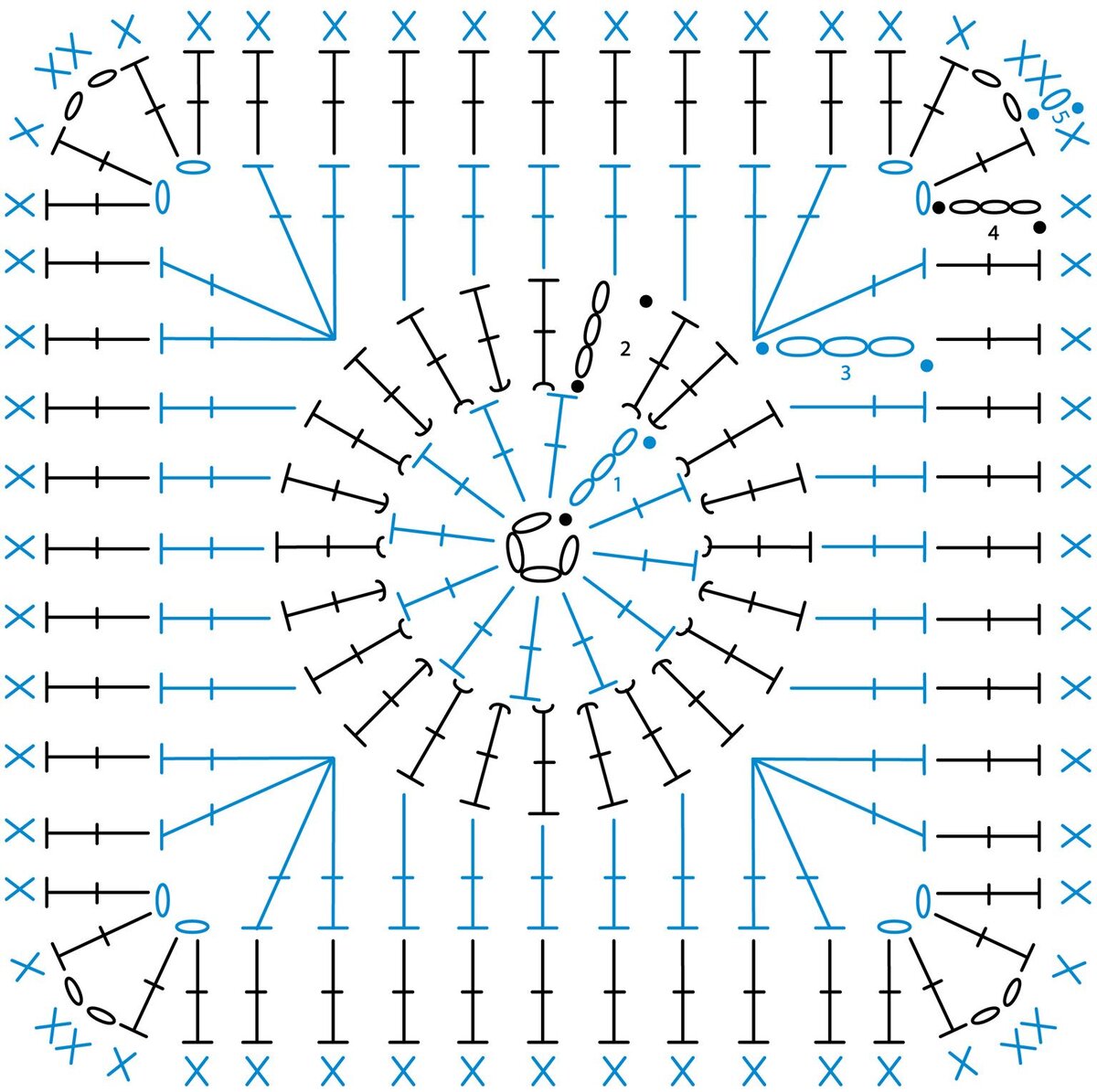 Схема вязания квадратных мотивов для детского пледа крючком