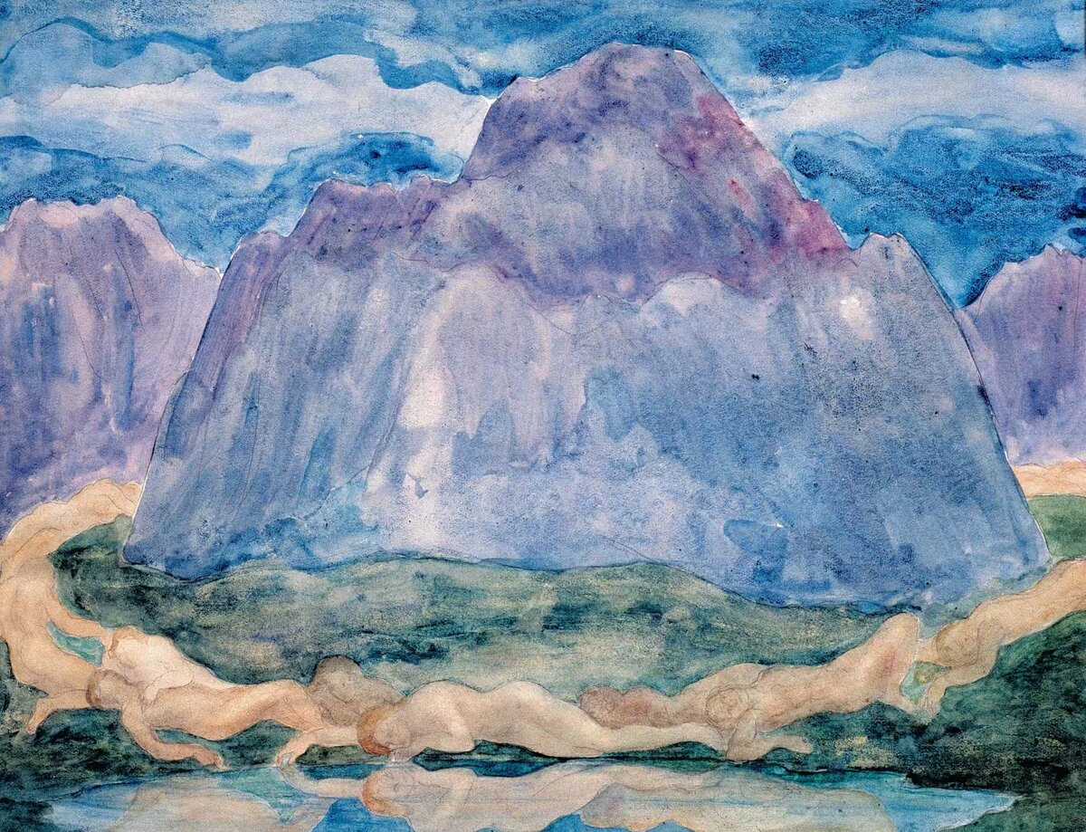 Kahlil Gibran, Nude Figures Lying at the Foot of a Mountain by a Lake, (1923-1931), Watercolour