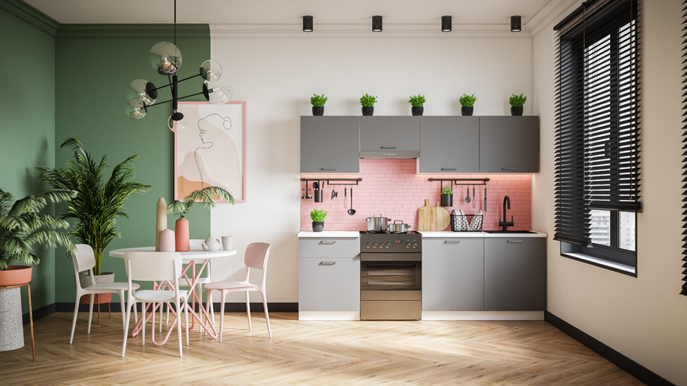 Нежно-розовый способствует спокойствию, восстановлению сил и умиротворению. Он идеально подходит для кухни. 