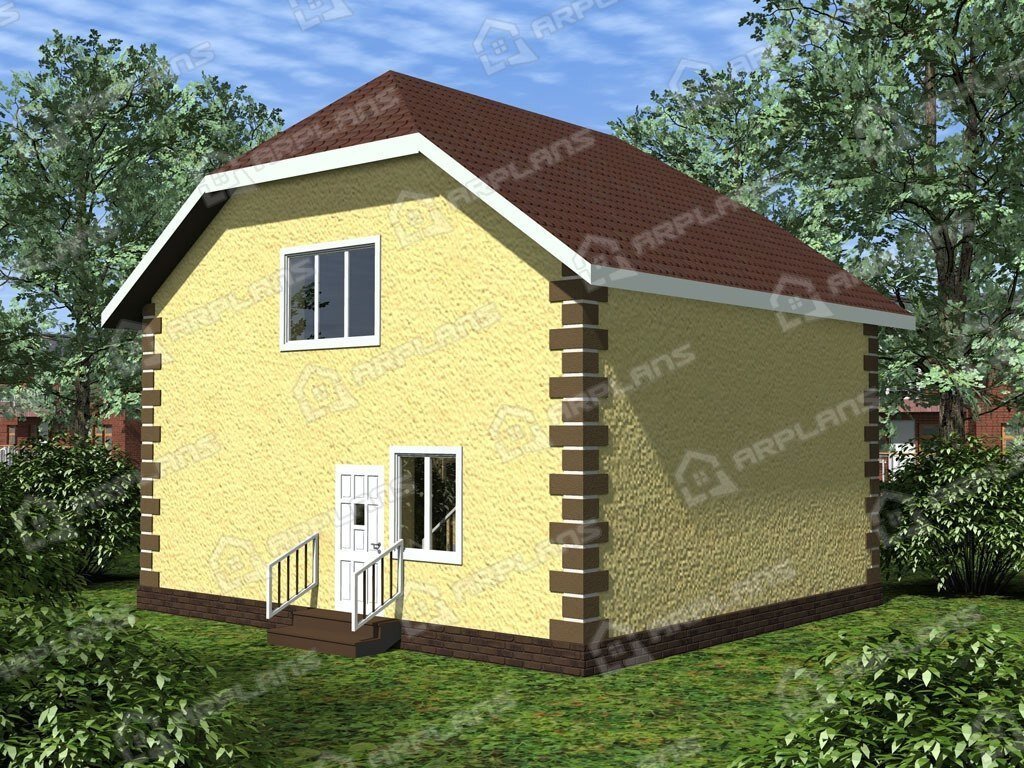 Фото 1 двухэтажного дома из блоков с мансардой, 2 спальнями и кабинетом. Общая площадь 117 кв м. Источник arplans.ru
