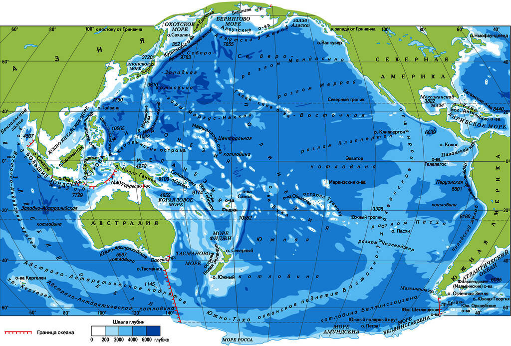 Карта тихого океана географическая