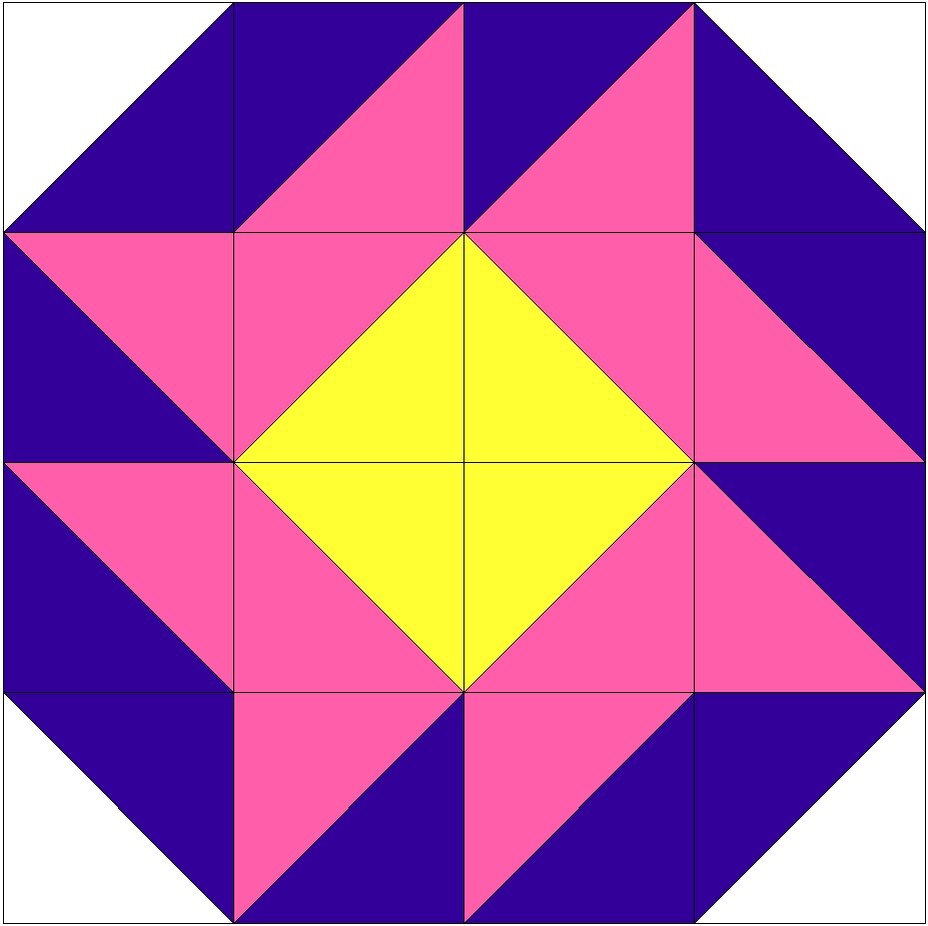 1 Лоскутный узор "цветок" 4х4 квадрата 4 цвета