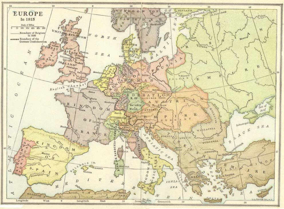 Карта европы 1820 года