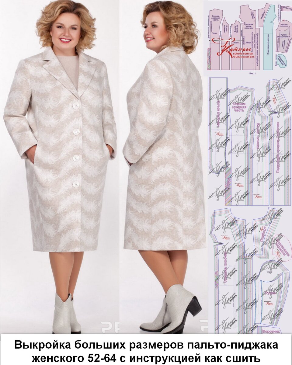 Фото модели для выкройки больших размеров женского пальто пиджака