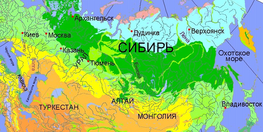 Самые крупные реки сибирской тайги на карте