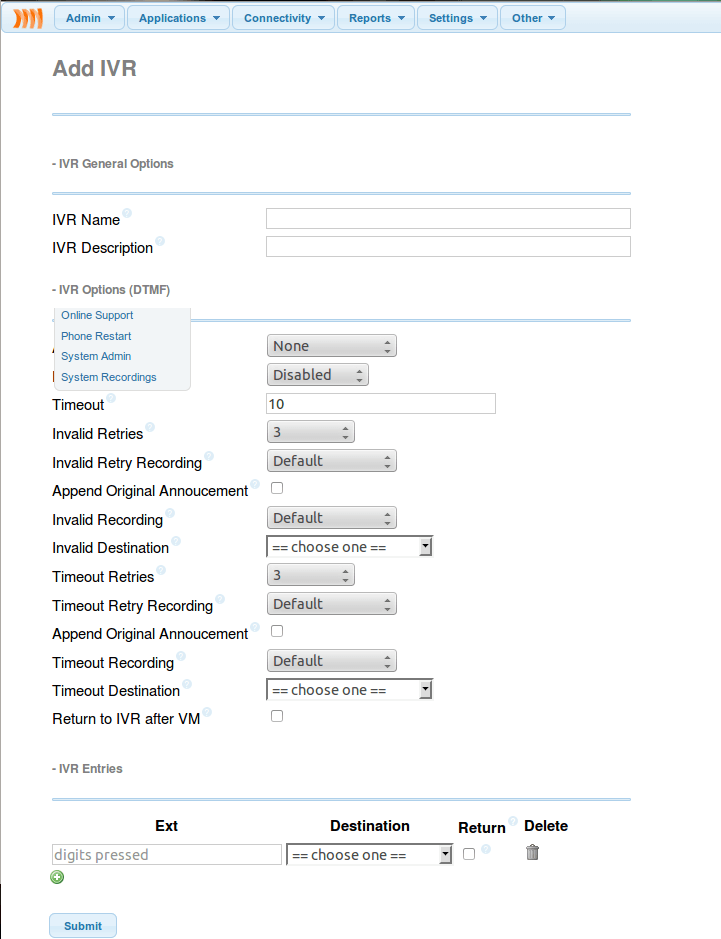 Типовой интерфейс IVR-платформы выглядит так.