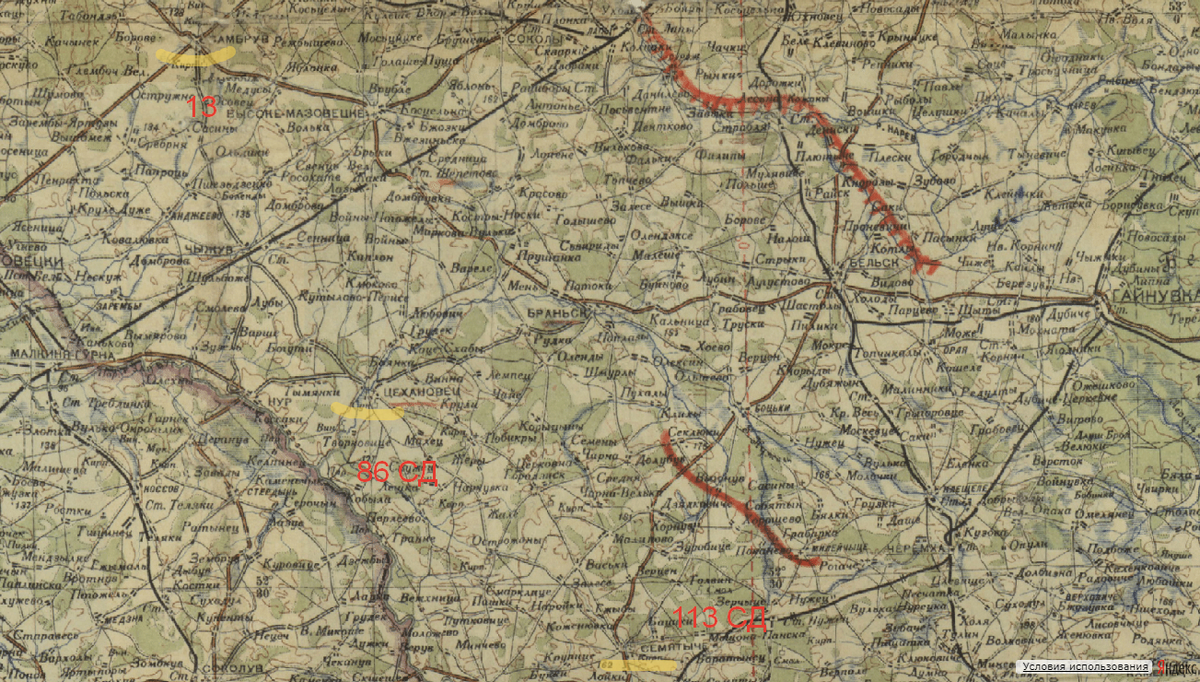 13-я, 86-я и 113-я стрелковые дивизии 5-го стрелкового корпуса - положение на момент начала войны. карта штаба Западного фронта - сайт "Память народа".
