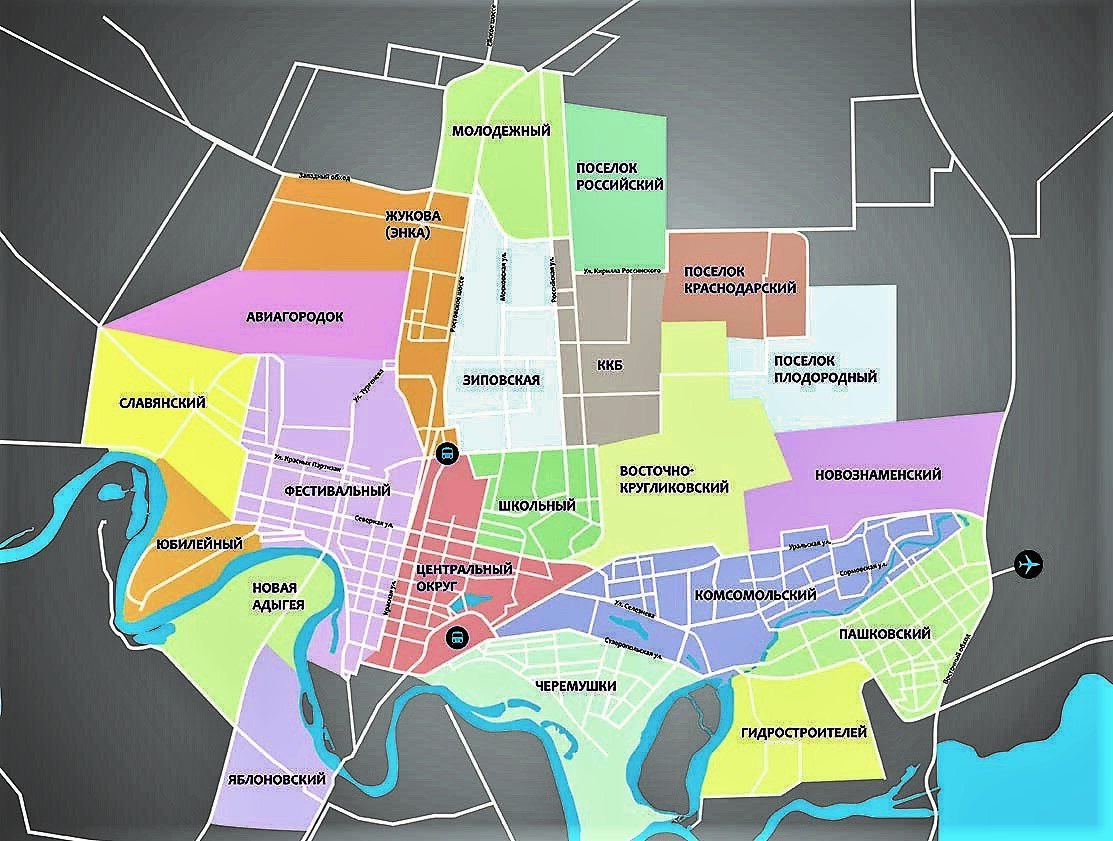 Микрорайоны города Краснодара