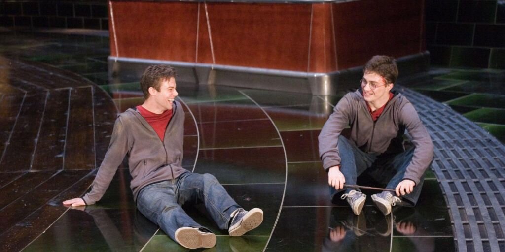 Дэвид Холмс и Дэниэл Рэдклифф на съемках Гарри Поттера.